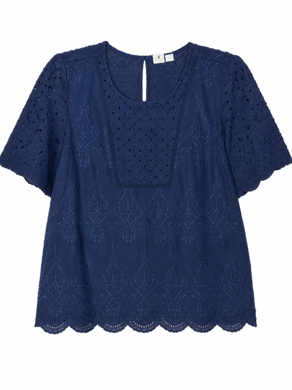GAP Women's Size 8 Navy Eyelet Embroidered Cotton Blouse Bell Sleeve India